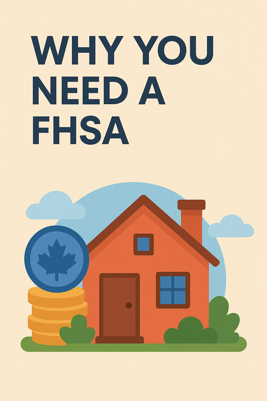 Illustration of a house with a coin stack and maple leaf symbol, representing the Canadian First Home Savings Account (FHSA) for buying your first home